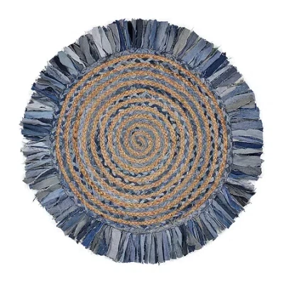 Lr Home Brynn Avril Bordered Braided Stain Resistant Indoor Round Area Rug In Blue
