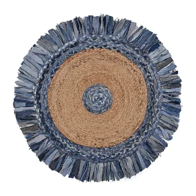 Lr Home Brynn Cerry Solid Braided Stain Resistant Indoor Round Accent Rug In Blue