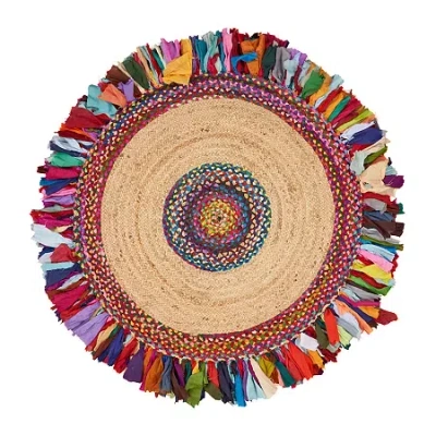 Lr Home Brynn Cerry Solid Braided Stain Resistant Indoor Round Accent Rug In Multi