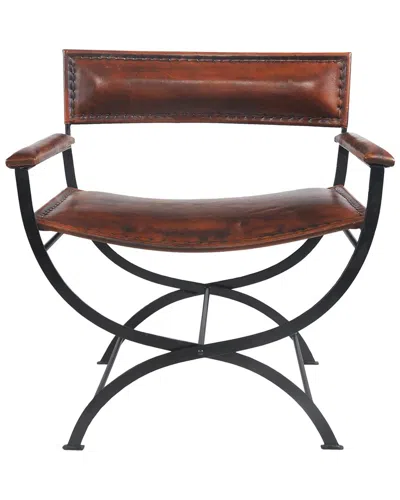 Lr Home Capello Solid Mid-century Modern Handmade Leather Director Accent  Chair In Brown