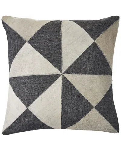 Lr Home Charcoal Geometric Faux Leather Hide Throw Pillow In Black