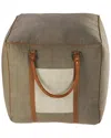 Lr Home Charlotte Grey/brown Color Block Flatweave Ottoman Pouf In Grey
