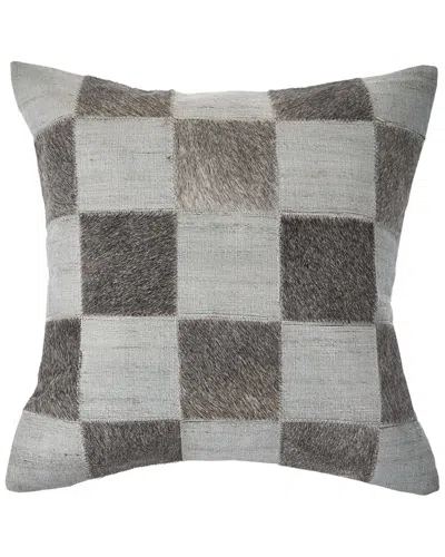Lr Home Check Faux Leather Hide Throw Pillow In Silver