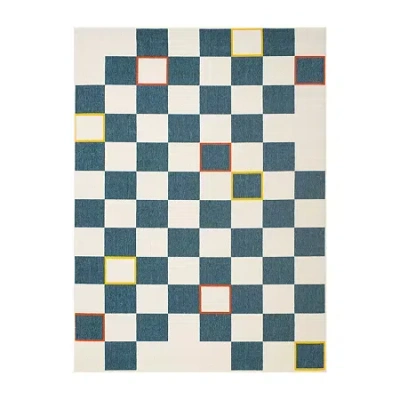 Lr Home Checkered 24"x36" Indoor Outdoor Rectangular Accent Rug In Blue
