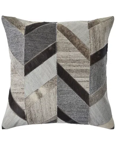 Lr Home Chevron Faux Leather Hide Throw Pillow In Gray
