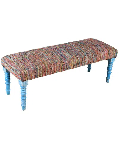 Lr Home Colorful Chindi Bench With Blue Legs In Multi