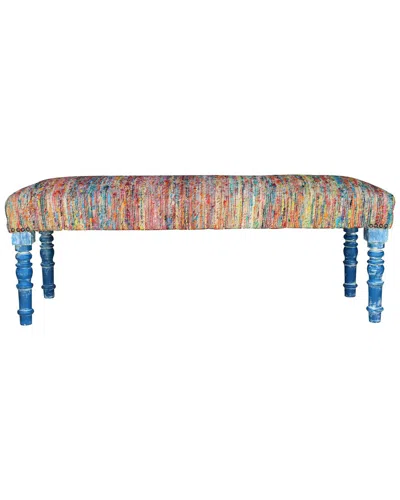 Lr Home Colorful Chindi Bench With Blue Legs In Multi