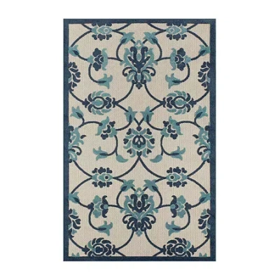 Lr Home Corazon Coastal Floral Filigree Indoor Outdoor Rectangular Area Rug In Blue