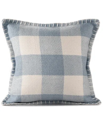 Lr Home Dahlia Hand-woven Plaid Indoor/outdoor Throw Pillow In Blue