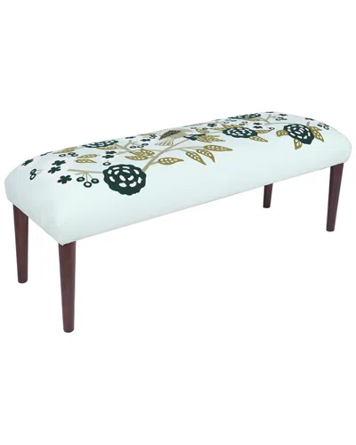 Lr Home Dahlia Velvet Bird Embroidered Handmade Accent Bench In Blue