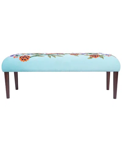 Lr Home Dahlia Velvet Bird Embroidered Handmade Accent Bench In Multi