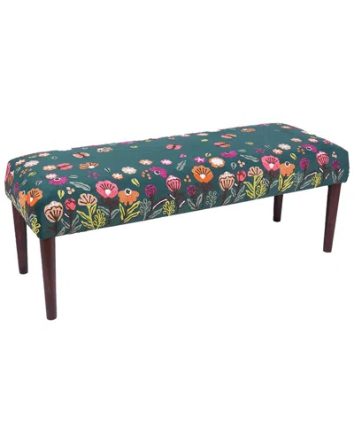 Lr Home Dahlia Velvet Floral Embroidered Handmade Accent Bench In Blue