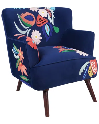 Lr Home Dahlia Velvet Floral Embroidered Handmade Accent Chair In Blue