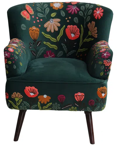 Lr Home Dahlia Velvet Floral Embroidered Handmade Accent Chair In Green