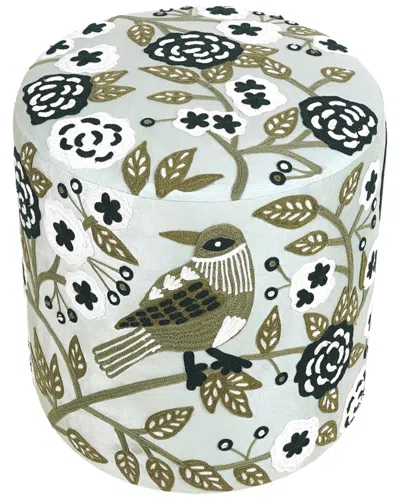 Lr Home Dahlia Velvet Floral Embroidered Handmade Ottoman In Multi