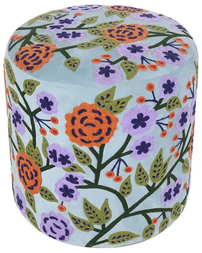 Lr Home Dahlia Velvet Floral Embroidered Handmade Ottoman In Multi