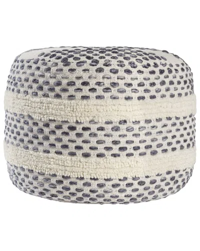 Lr Home Dash Farmhouse Tufted Striped Woven Pouf In White