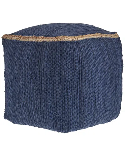 Lr Home Dayne Transitional Jute Bordered Handmade Textured Pouf In Blue