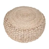 Lr Home Elida Handmade Jute Medium Pouf Striped Ottoman In White