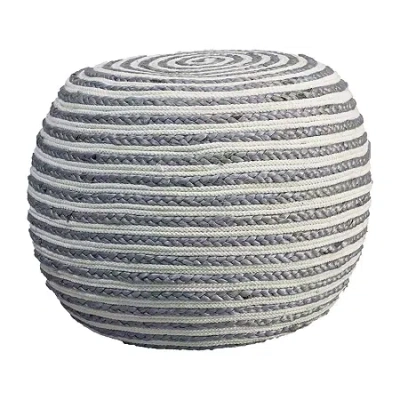 Lr Home Ellie Handmade Jute Medium Pouf Striped Ottoman In Gray