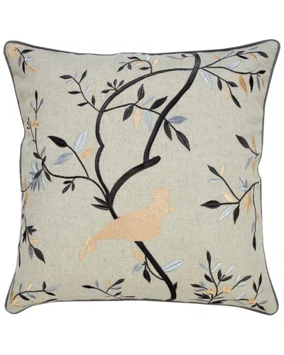 Lr Home Embroidered Botanical Bird Traditional Throw Pillow In Cream
