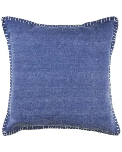 Lr Home Embroidered Edge Bordered Solid Throw Pillow In Blue