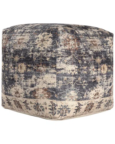Lr Home Esra Vintage Distressed Floral Filigree Ottoman Pouf In Brown