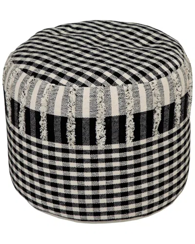 Lr Home Evelyn Black/natural Tartan/plaid Hand-woven Ottoman Pouf