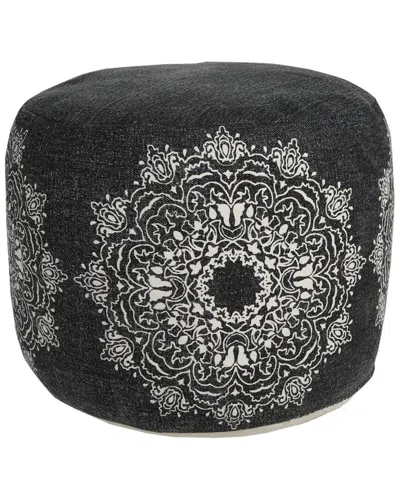 Lr Home Evelyn Black/white Medallion Flatweave Ottoman Pouf