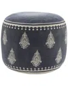 Lr Home Evelyn Navy/cream Paisley Flatweave Ottoman Pouf In Blue