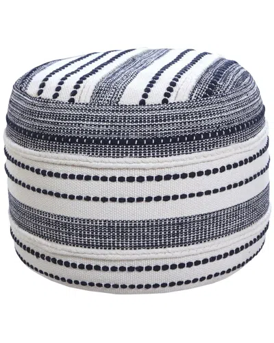 Lr Home Evelyn Navy/ivory Striped Hand-woven Ottoman Pouf In Blue
