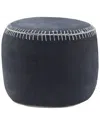 Lr Home Evelyn Navy/white Bordered Flatweave Ottoman Pouf In Blue