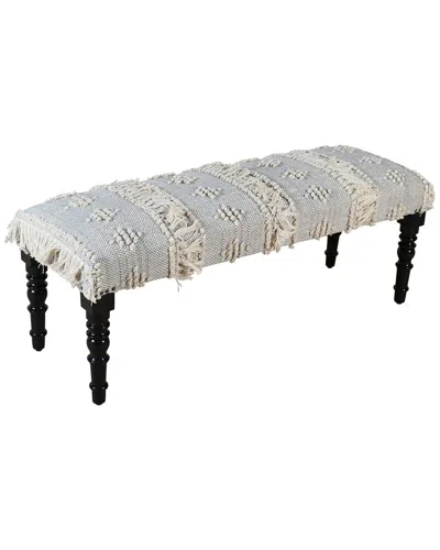 Lr Home Farmhouse Geometric Embroidered Handmade Bench In White
