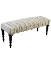 Lr Home Farmhouse Geometric Embroidered Handmade Bench In White