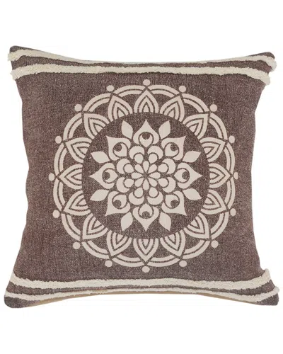 Lr Home Floral Medallion Throw Pillow With Striped Border In Brown