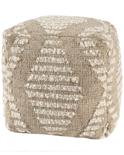 Lr Home Geo Scandi Geometric Striped Handmade Textured Pouf In Neutral