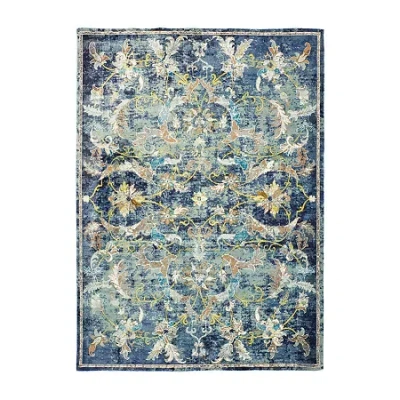 Lr Home Glossy Avril Floral Stain Resistant Indoor Rectangular Area Rug In Blue