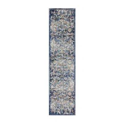 Lr Home Glossy Avril Floral Stain Resistant Indoor Rectangular Runner In Blue