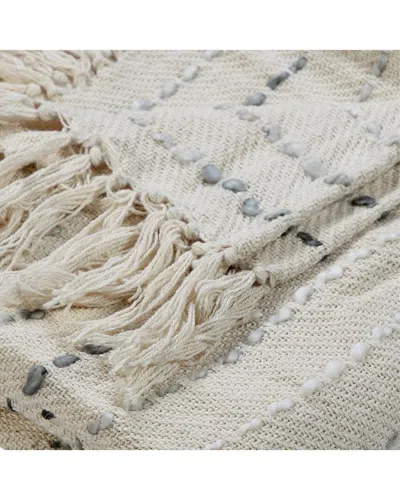 Lr Home Gray Shimmer Stripe Woven Throw Blanket With Fringe In Neutral
