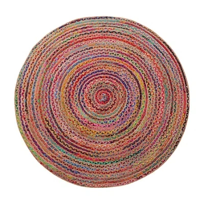Lr Home Halen Dia Geometric Braided Stain Resistant Indoor Round Accent Rug In Brown