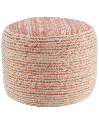Lr Home Helan Coral/white Striped Ottoman Pouf In Orange