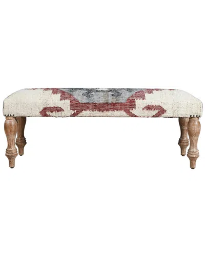 Lr Home Heven Traditional Kilim Handmade Accent Bench In White