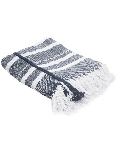 Lr Home Horizontal Striped And Textured Throw Blanket With Fringe In Blue