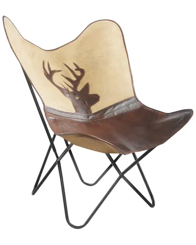 Lr Home Hugo Color Block Country Handmade Leather Butterfly Chair In Brown