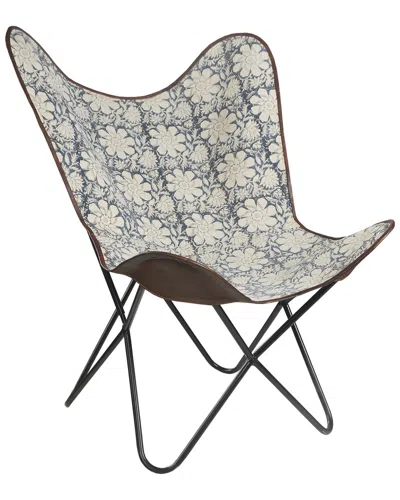 Lr Home Hugo Floral Farmhouse Handmade Leather Butterfly Chair In Blue