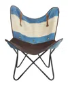 Lr Home Hugo Striped Coastal Handmade Leather Butterfly Chair