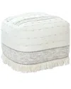 Lr Home Ivory And Beige Farmhouse Chic Shag Textured Pouf Ottoman In Ivory