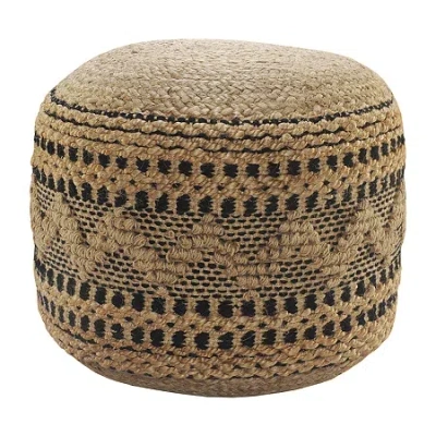 Lr Home John Handmade Jute Blend Medium Pouf Geometric Ottoman In Brown