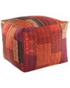 Lr Home Kaya Red Patchwork Hand-stitched Ottoman Pouf In Red
