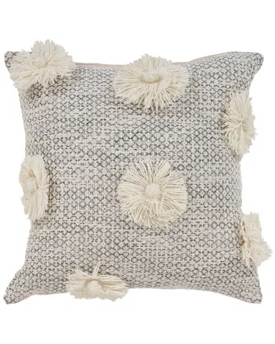 Lr Home Lily Woven Grey Floral Fringed Decorative Pillow In Gray